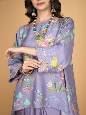 Purple floral printed cotton silk co ord set 4