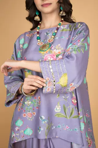 Purple floral printed cotton silk co ord set