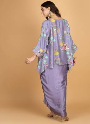 Purple floral printed cotton silk co ord set 5