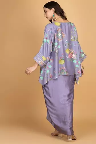 Purple floral printed cotton silk co ord set