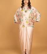 Pink floral printed cotton silk co ord set