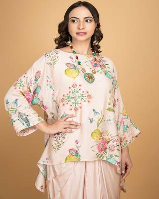 Pink floral printed cotton silk co ord set 3