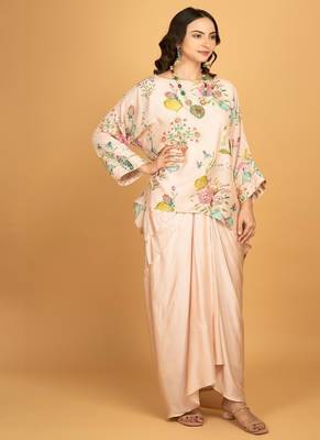 Pink floral printed cotton silk co ord set 4