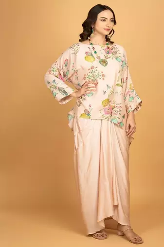 Pink floral printed cotton silk co ord set
