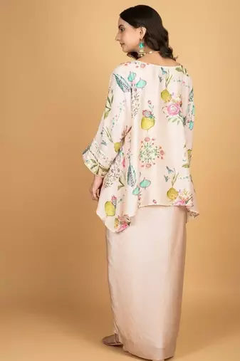 Pink floral printed cotton silk co ord set
