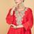 Red floral embroidered cotton silk Kurta Set