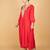 Red floral embroidered cotton silk Kurta Set