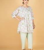 Green floral printed cotton kurta set