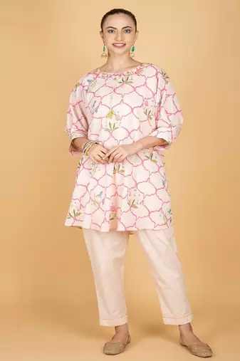 Pink floral printed cotton kurta set