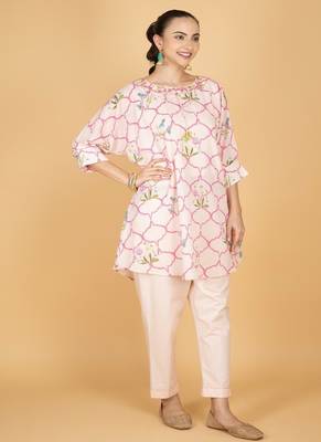 Pink floral printed cotton kurta set 2