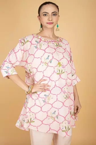 Pink floral printed cotton kurta set