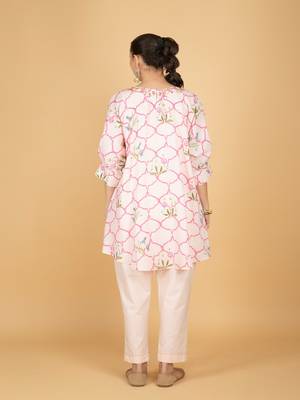 Pink floral printed cotton kurta set 5