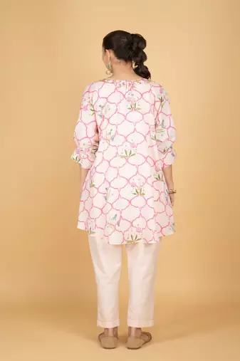 Pink floral printed cotton kurta set