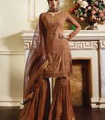 Brown Satin Embroidered Wedding Wear Designer Semi-Stiched Suit