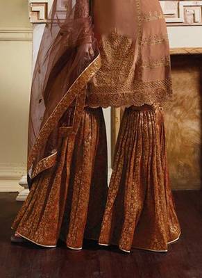 Brown Satin Embroidered Wedding Wear Designer Semi-Stiched Suit 2