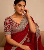 Red Color Bridal Fendy Satin Fabric Saree