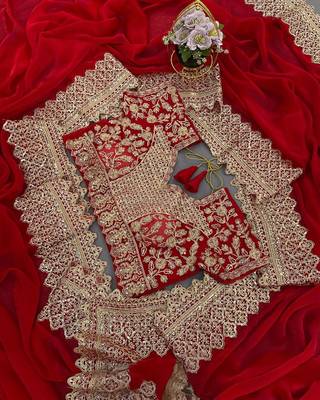 Red Color Bridal Fendy Satin Fabric Saree 3