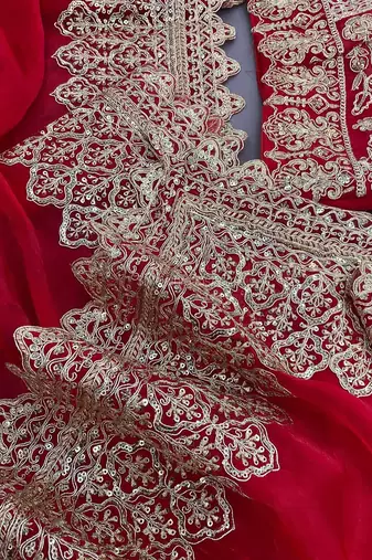 Red Color Bridal Fendy Satin Fabric Saree