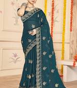 Morpeach color moss silk zari embroidered work saree with blouse