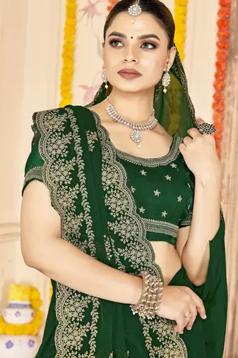 Green color moss silk blend zari embroidered work saree with blouse