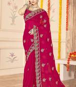 Rani color moss silk zari embroidered work saree with blouse