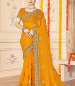 Musturd color moss silk zari embroidered work saree with blouse