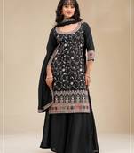 Black color embroideried faux chiffon semi stitched salwar suit