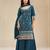 Dark aqua blue color embroideried faux chiffon semi stitched salwar suit