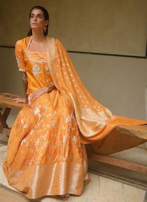 Yellow embroidered dupion silk Lehenga 2