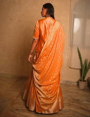 Yellow embroidered dupion silk Lehenga 4