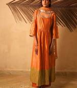 Yellow embroidered dupion silk kurta set