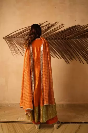 Yellow embroidered dupion silk kurta set