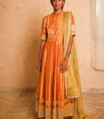 Yellow embroidered dupion silk kurta set