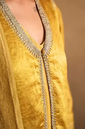Lime-green plain chanderi kurta set