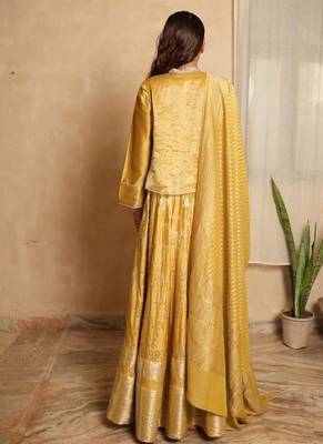 Lime-green plain chanderi kurta set 5
