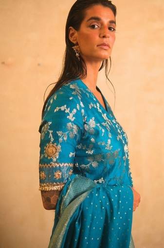 Turquoise-blue embroidered Lehenga 