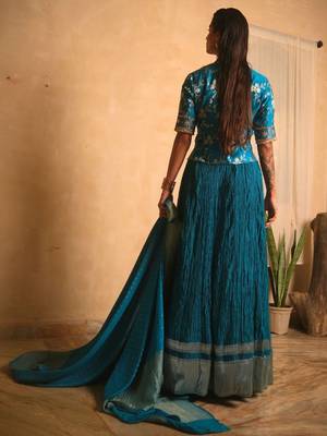 Turquoise-blue embroidered Lehenga  2