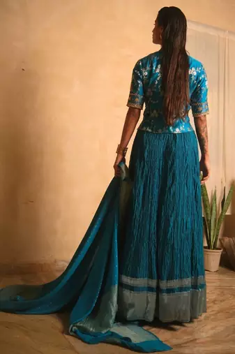 Turquoise-blue embroidered Lehenga 