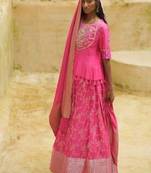 Fuchsia embroidered chanderi Lehenga