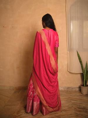 Fuchsia embroidered chanderi Lehenga 5