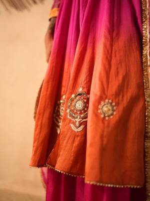 Rani-pink plain chanderi silk kurta set 2