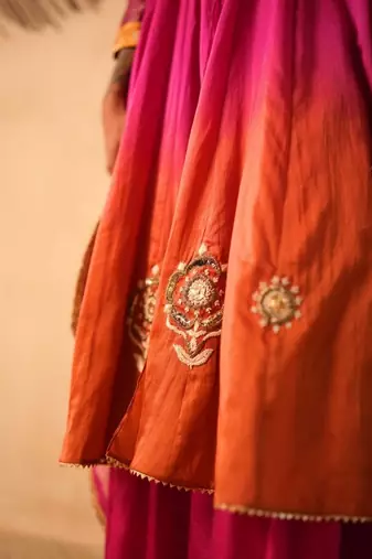 Rani-pink plain chanderi silk kurta set