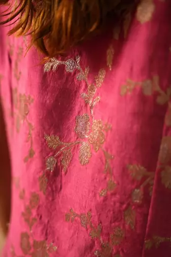 Rose embroidered banarasi silk co ord set