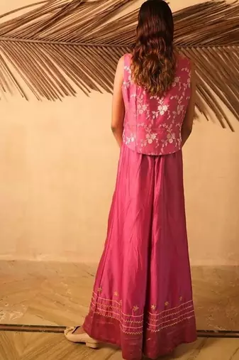 Rose embroidered banarasi silk co ord set