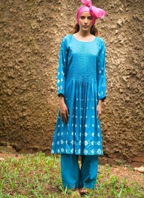 Turquoise blue plain silk Kurta Set 1