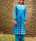 Turquoise blue plain silk Kurta Set