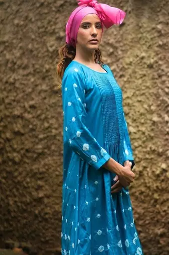 Turquoise blue plain silk Kurta Set