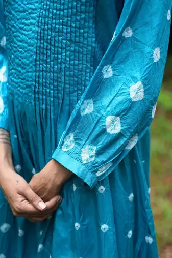 Turquoise blue plain silk Kurta Set