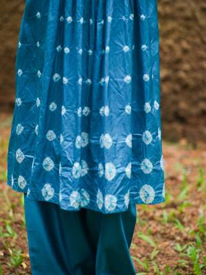 Turquoise blue plain silk Kurta Set 4