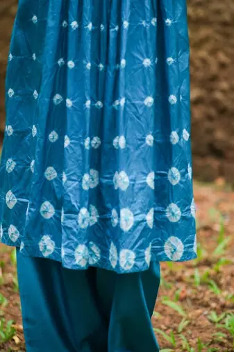 Turquoise blue plain silk Kurta Set